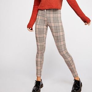 FREE PEOPLE Rust Plaid 'Carnaby' High-Waist Skinny Pants Size 0